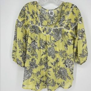 Ivy Jane Peasant Boho Cottagecore Blouse  Embroidered Cutout  Trimmed SZ Small